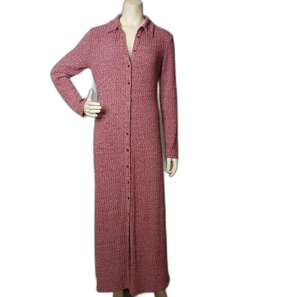 SHEIN Dresses & Skirts - SHEIN Long Sleeve Ribbed Knit Button Front Maxi Dress Marled Knit Dusty Pink XL
